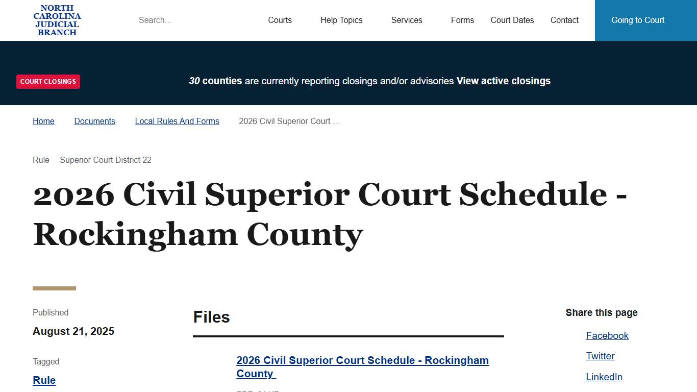 2026 Civil Superior Court Schedule - Rockingham County North Carolina Judicial Branch