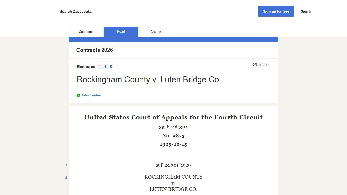 Contracts 2026 : Rockingham County v. Luten Bridge Co. H2O